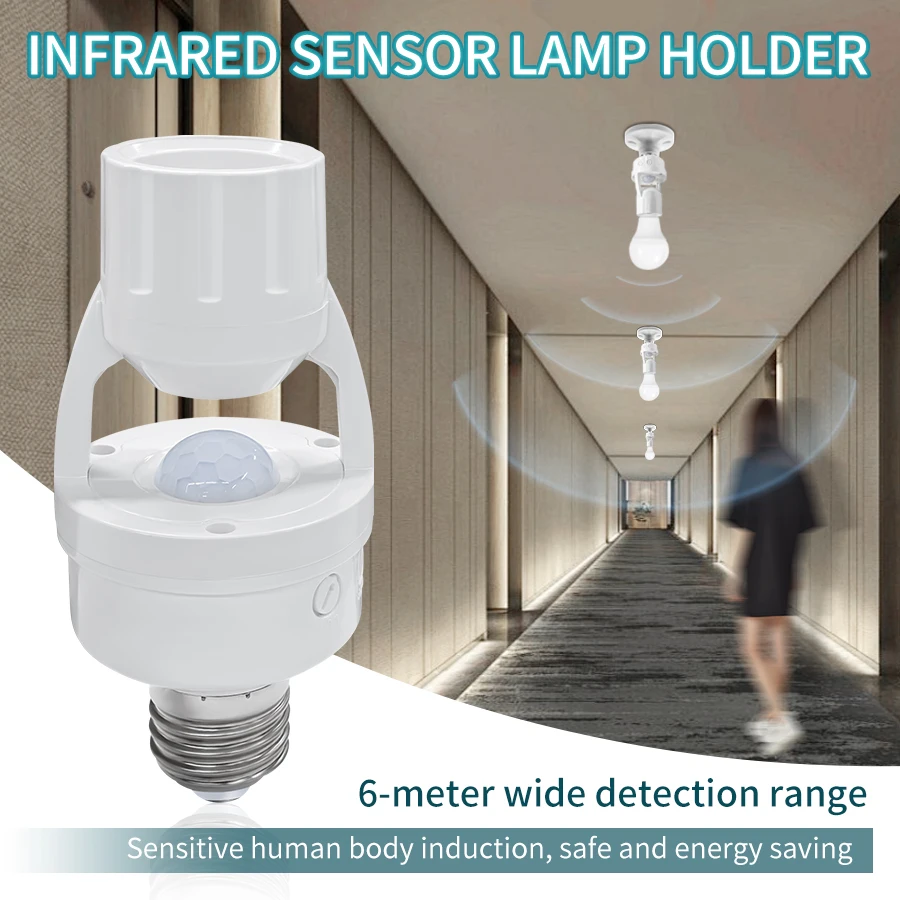 Smart LED Light Switch with PIR Motion Sensor E27 E26 Bulb Holder AC 100-240V Lamp Base Socket Converter Human Body Detector
