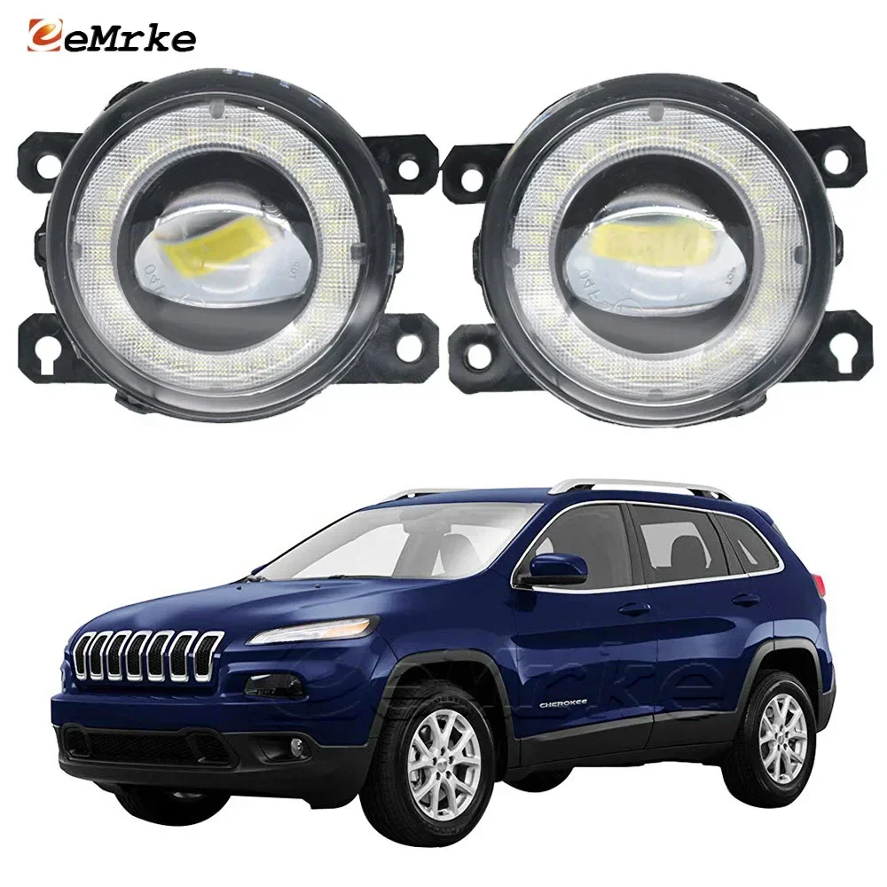 

2x Car Lens LED Fog Lights Assembly and Angel Eye DRL Ring Daytime Running Light Lamp for Jeep Cherokee KL 2015 2016 2017 2018