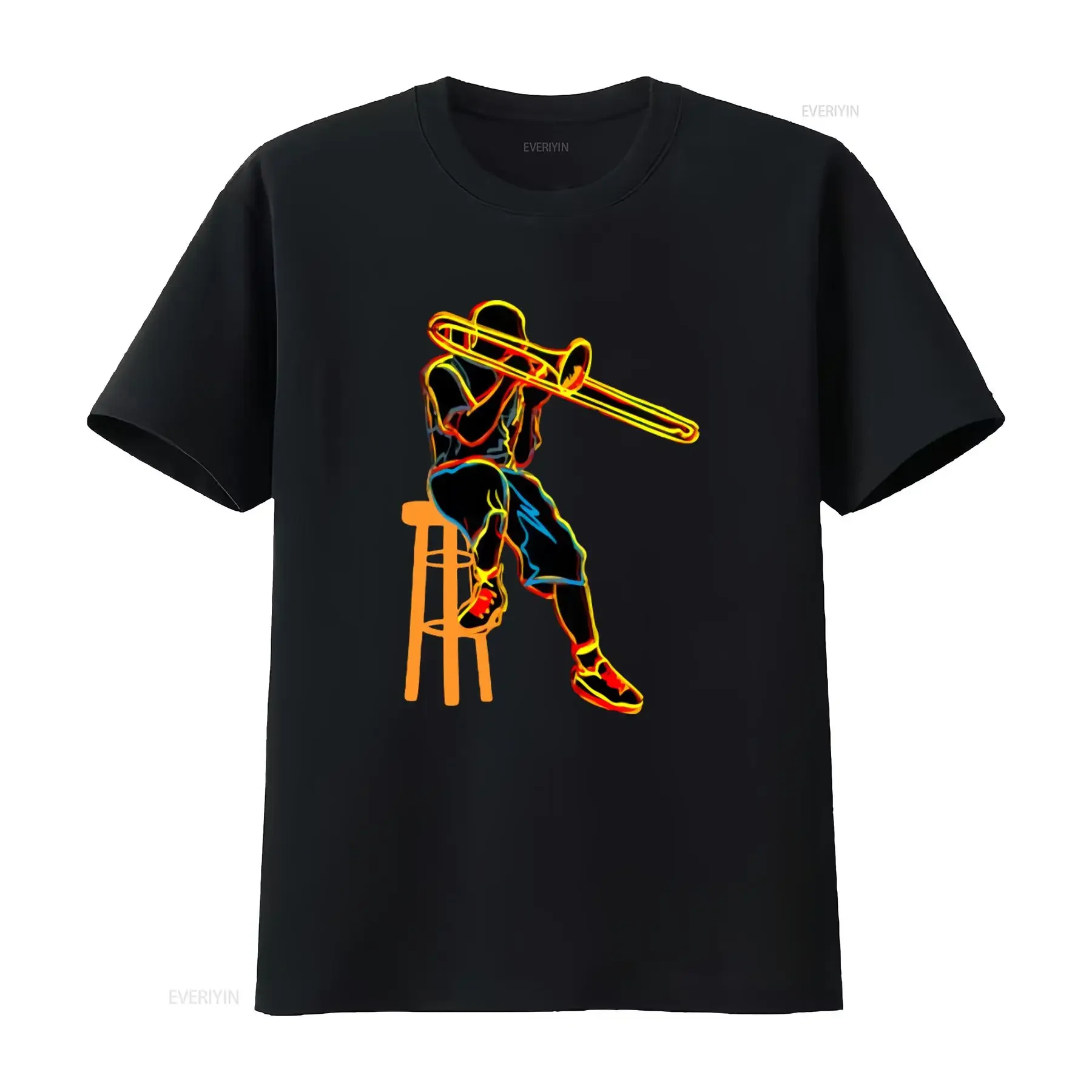 Trombone Player T Shirt for Men Psychedelic Art Print Cool Musician Design Comfortable Cotton vintage Washed Slightly Unisex