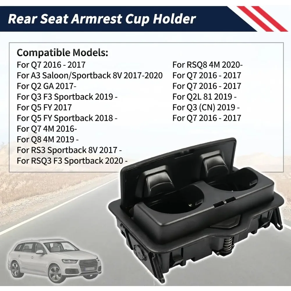 Center Console Cup Holder 4M0885995A For Audi A3 Q2 Q3 Q5 Q7 SQ7 Q8 2016-2024 Rear Armrest Drink Holder Replacement