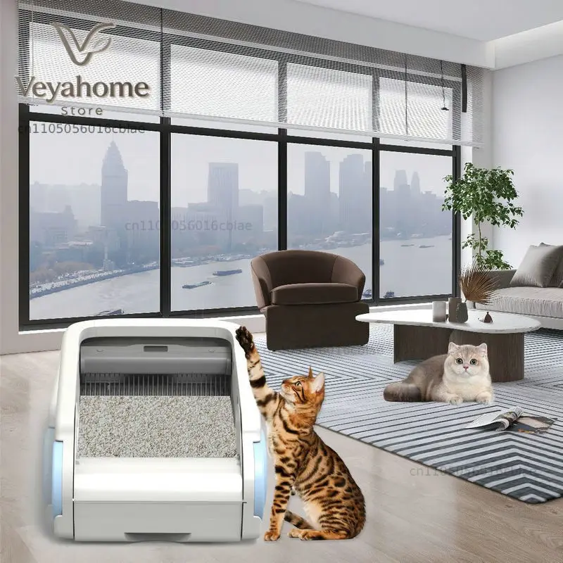 Large capacity anti splash cat litter box, WiFi remote control automatic cleaning cat toilet, intelligent sensing cat litter box
