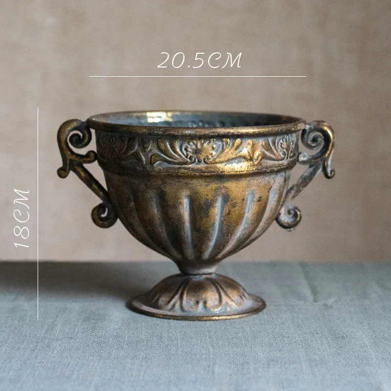 Vintage Old Iron Vases Flower Room Home Nordic Decor Golden Silver Chinese Flowers Pot Goblet Classical Decoration Salon Case