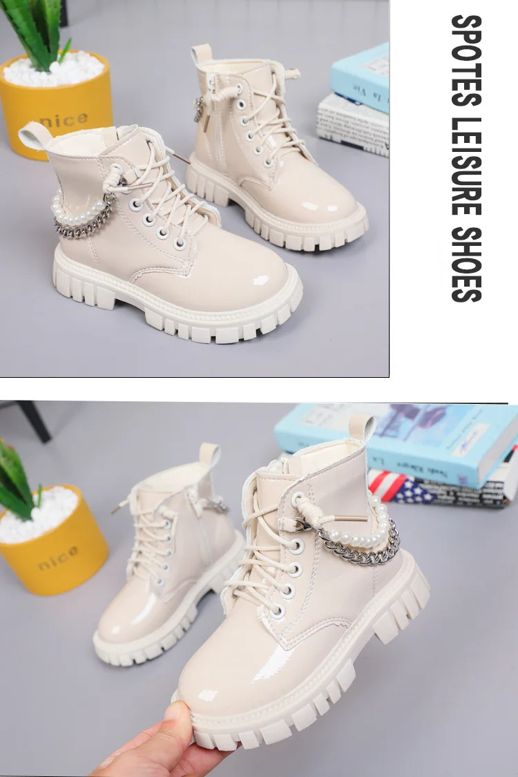2026 Neue Kinder-Lederstiefel Chelsea Wasserdichte Kindersneaker Beige Kleinkind-Schneestiefel Mädchen Herbst-Winter-Schuhe – Detail 14
