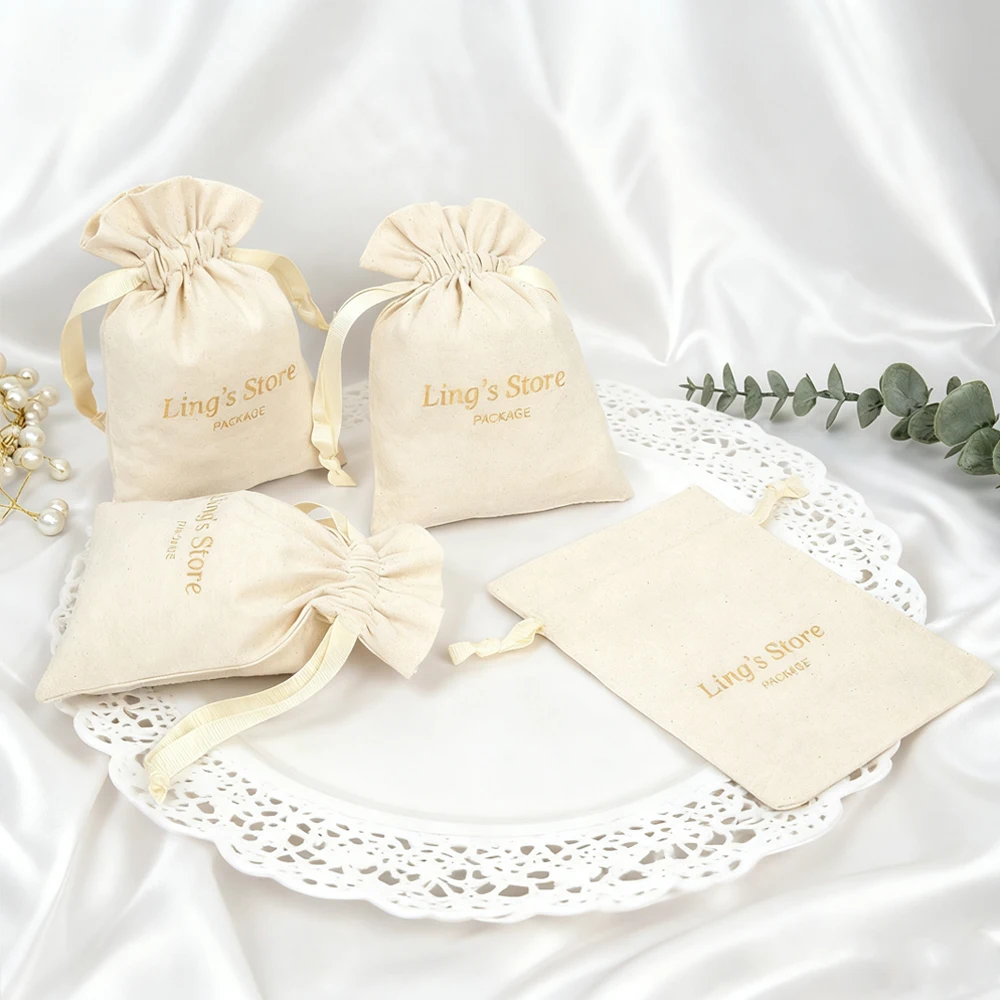 100 قطعة شعار شخصي مجوهرات حقيبة برباط الشريط هدية القطن الطبيعي حقيبة القرط حلقة مستحضرات التجميل التسوق السفر التعبئة والتغليف #5