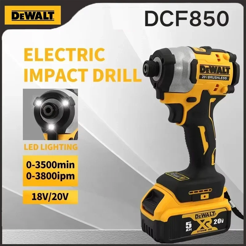 DEWALT DCF850 205N.m Brushless Impact Driver Cordless Screwdriver 20V Rechargeable Electric Impact Drill Power Tools