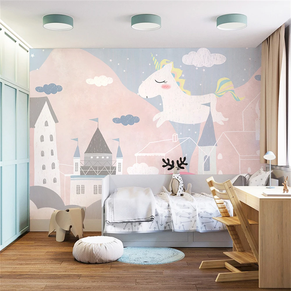custom cartoon Pink pony wallpaper for Children's room Princess room mural wall paper Northern Europe warm girl bedroom stickers