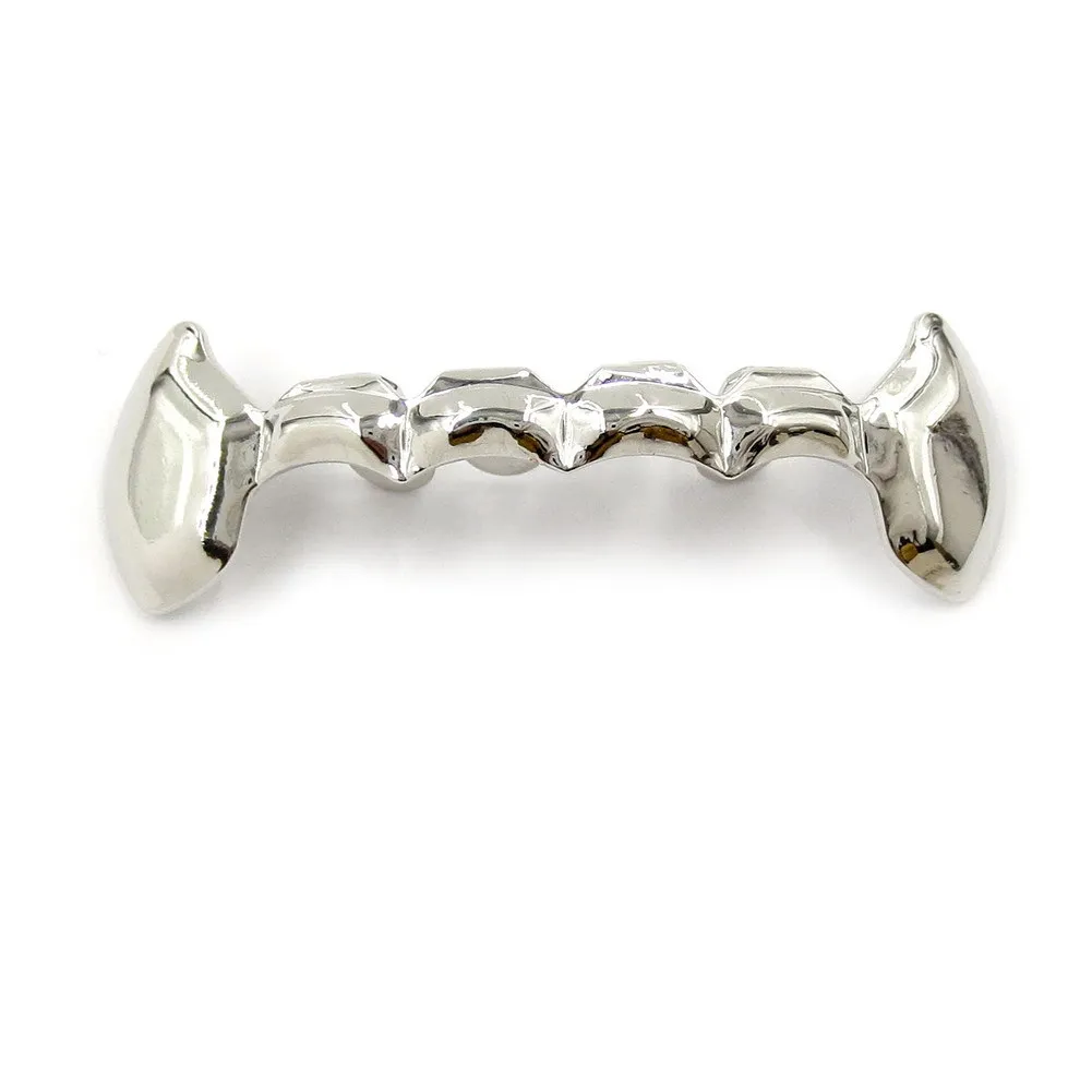 JINAO Hip Hop 3pcs Teeth set iced CZ Single Arc fang Grillz Top&Bottom shinny Horse Grill Punk Rapper Christmas Gift - view 3
