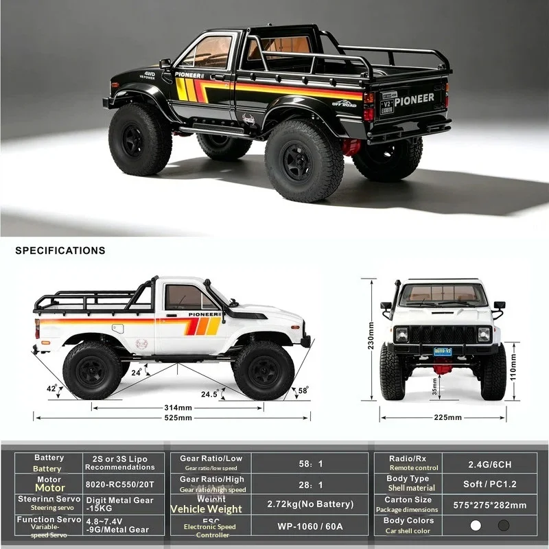 New Rgt Ruitai 1/10 Ex86110v2 Pioneer Ii With Brushed Version Pickup Dual Speed Off-Road Vehicle Rc Remote Control Car
