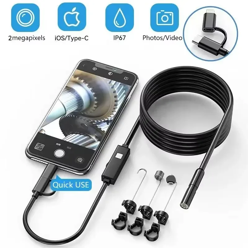 

3 in 1 Flexible Endoscope High Definition Camera 7/8mm Mobile Borescope Soft Endoscope Undercarriage Safety Inspection Tools