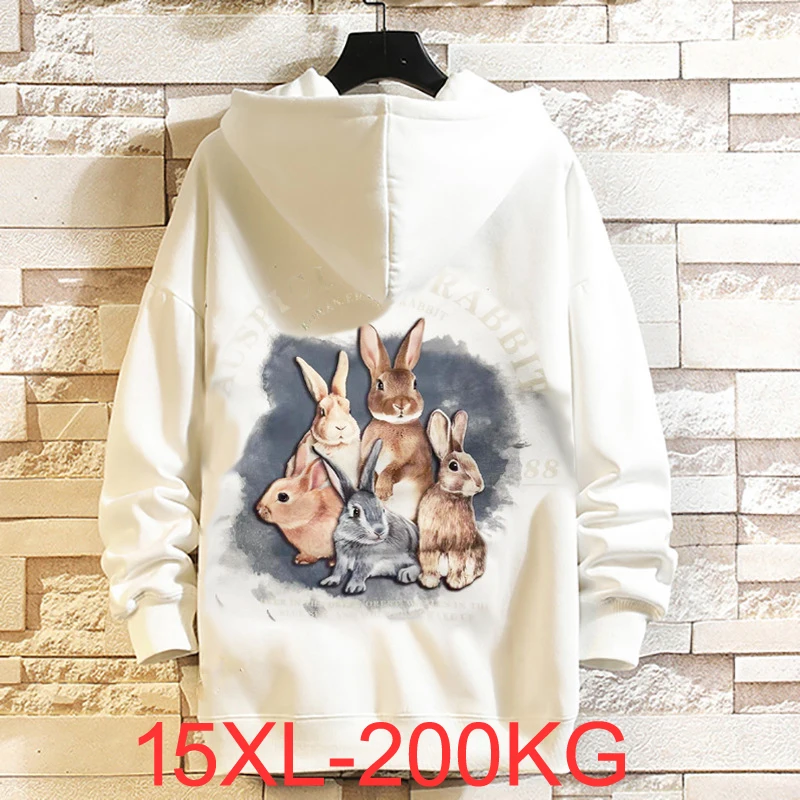 

Autumn and winter men's new Fleece sweatshirt hooded tide brother sweater plus size casual loose rabbit tops 15XL 14XL 13XL 12XL