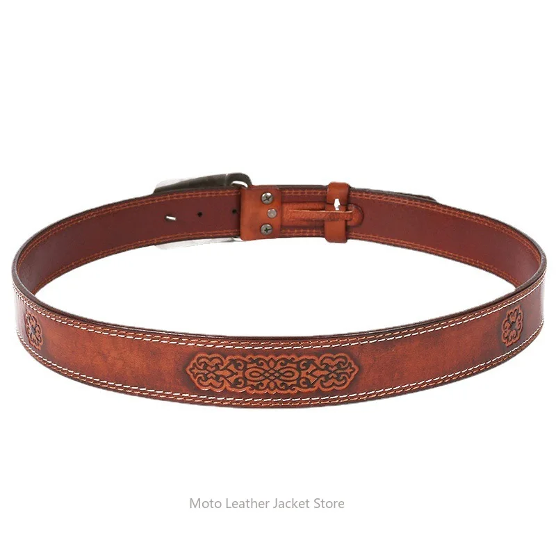 Men's Ethnic Auspicious Genuine Leather Belt First Layer Cowhide, Mongolian Robe & Grassland Style Waistband