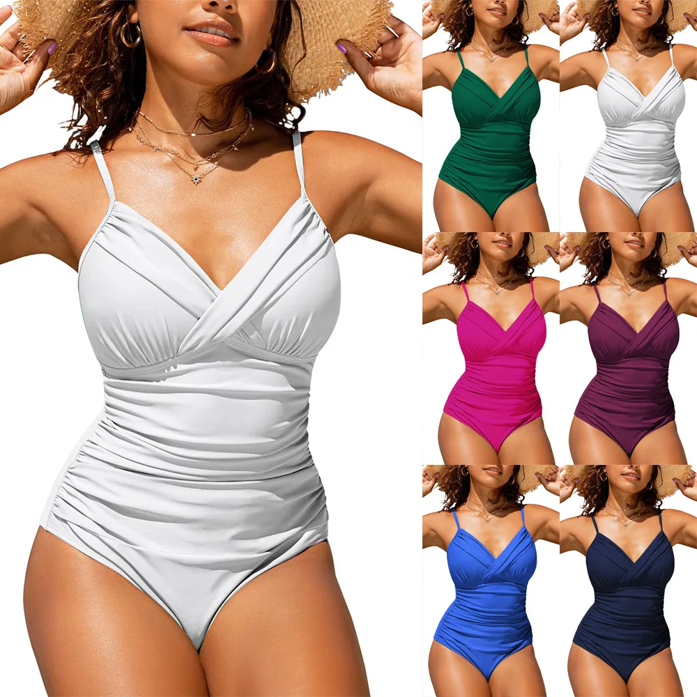 Sexy Wrinkled Crossed Pleated Tight One Piece Swimsuit for Women Swimwear Female Monokini Swimsuits Bathing Suits