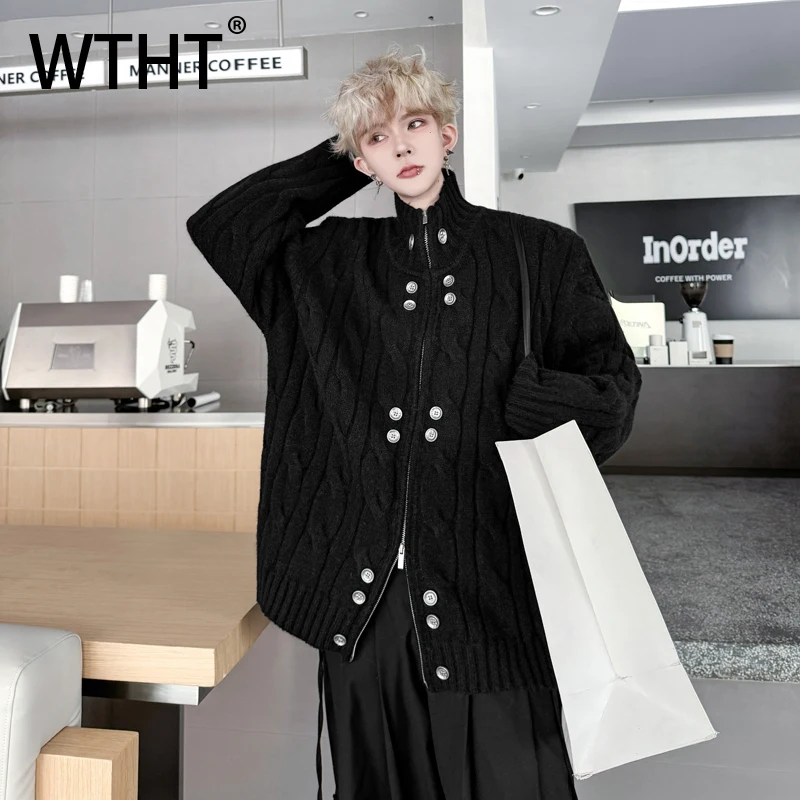 

WTHT Fashion Men‘s Texture Solid Color Design Casual Coats Trendy 2025 Autumn Stand Collar Double-breasted Jackets Male 2A1881