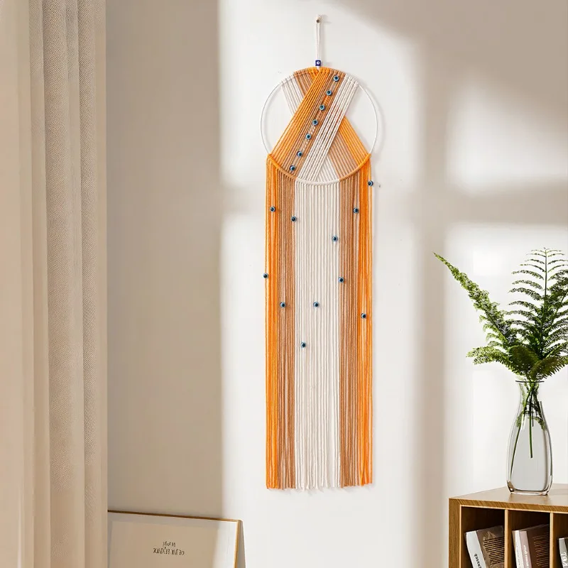 حبل قطني حرفي لصائد الأحلام معلق على الحائط مع لهجة تميمة نزار واقية لتزيين المنزل والإقامة المنزلية