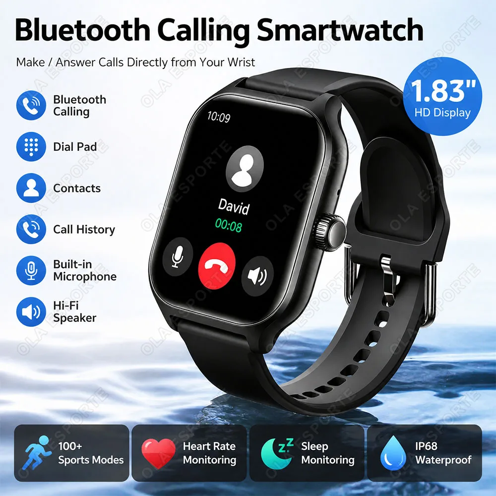 1.83'' Sport Smart Watch Fitness Clock Health Monitor Waterproof Smartwatch Wireless Call Watches for Men Women IOS Android H10