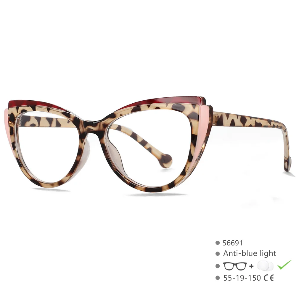 56691 Mode Regenbogen Optische Brillengestell Frauen Cat Eye Farbige Augenbrauen Rahmen Anti Blau Computer Brille