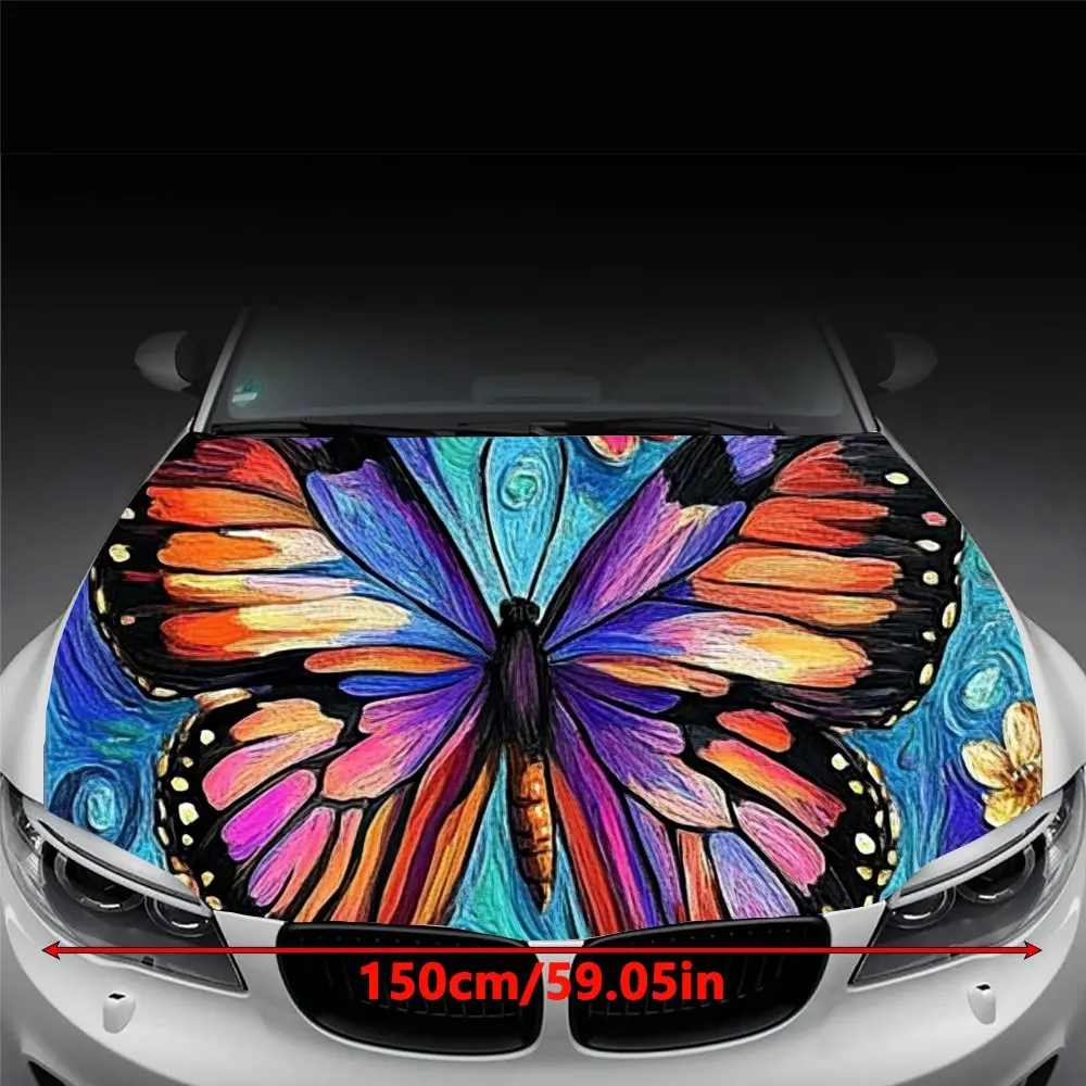 Colorful Floral Butterfly Print Car Hood Wrap Color Vinyl Sticker Truck Graphic Bonnet Custom Auto Accessories Decoration Decal