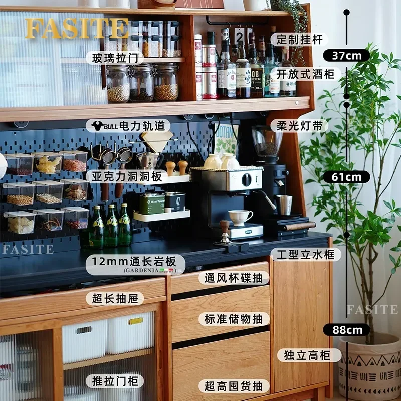 Solid Wood Slate Japanese Cherry Wood High Wine Dining Table Integrated Against The Wall Furniture