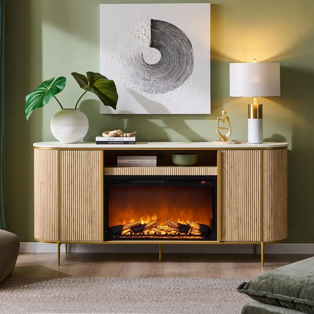 

Элегантная подставка под телевизор с мраморным верхом 70 для телевизоров 80, шикарный развлекательный центр, изогнутый дизайн, отделка из натурального дуба