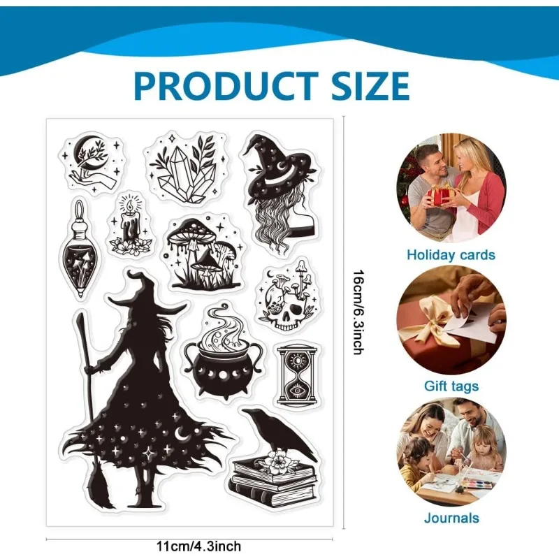 1pc Witch Clear Stamps Crow Mushroom Transparent Stamps Silicone Clear Stamp Seals for DIY Scrapbooking Photo Album
