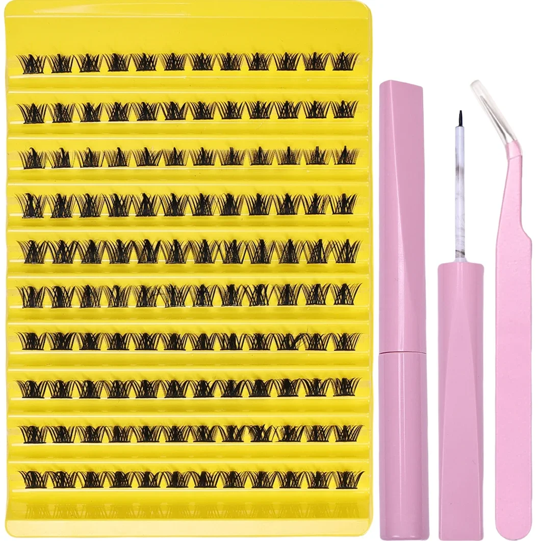 Eyelashes Extension Kit with Mixed Length Clusters and Eyelash Tweezers and Eyelash Adhesive and Sealant for use at home