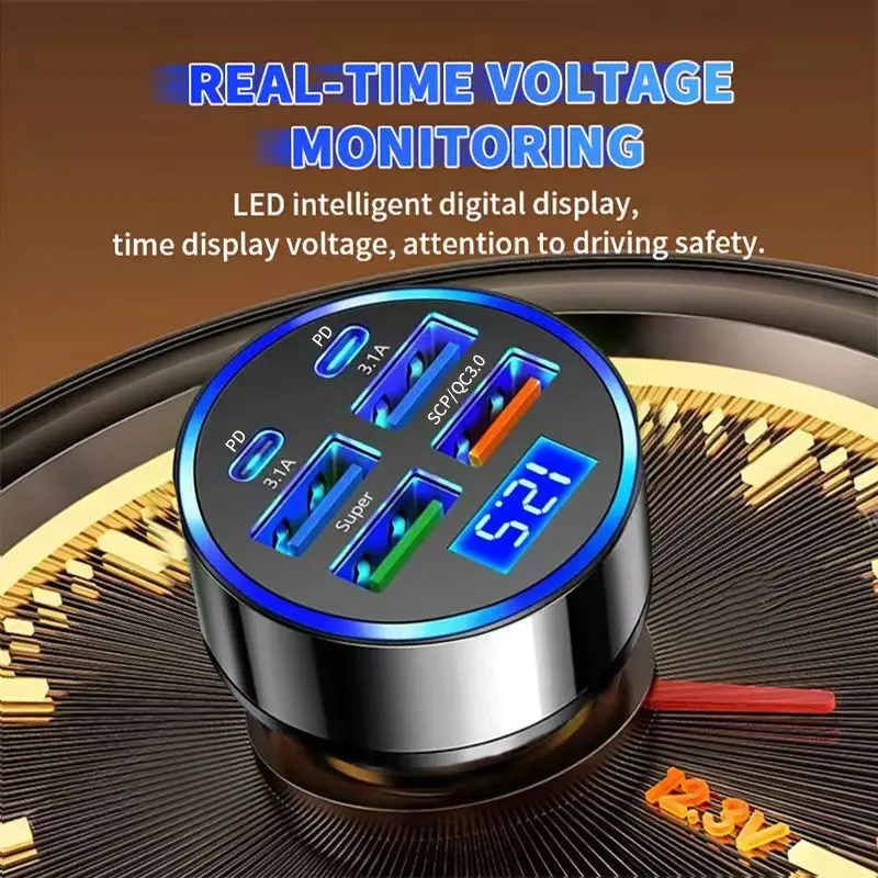 100 واط 6 منافذ شاحن سيارة شحن سريع PD QC3.0 USB C شاحن هاتف السيارة نوع C محول في السيارة آيفون سامسونج هواوي Xiaomi