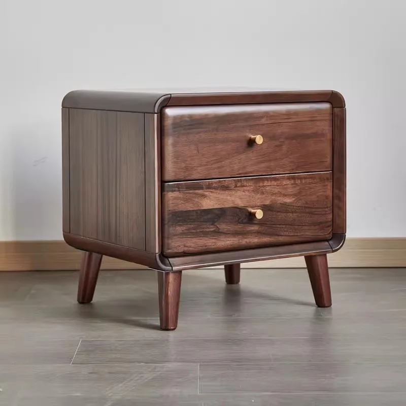 Nordic black walnut bedside table Bedroom furniture Modern simple all solid wood Bedside cabinet width 40/45/50 cm