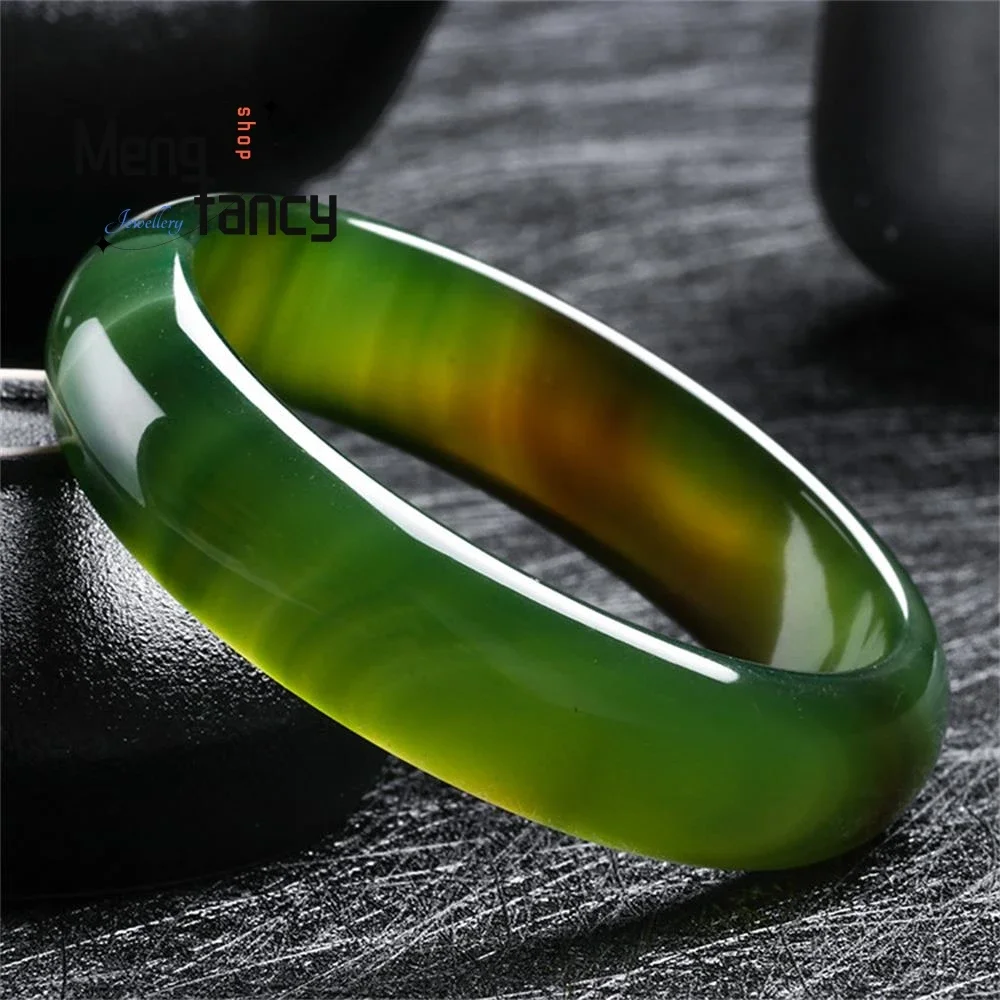 

Natural Grass Green Chalcedony Agate Bangle Exquisite Elegant Charm Fashion Jewelry Best Selling Sexy Young Girls Holiday Gifts