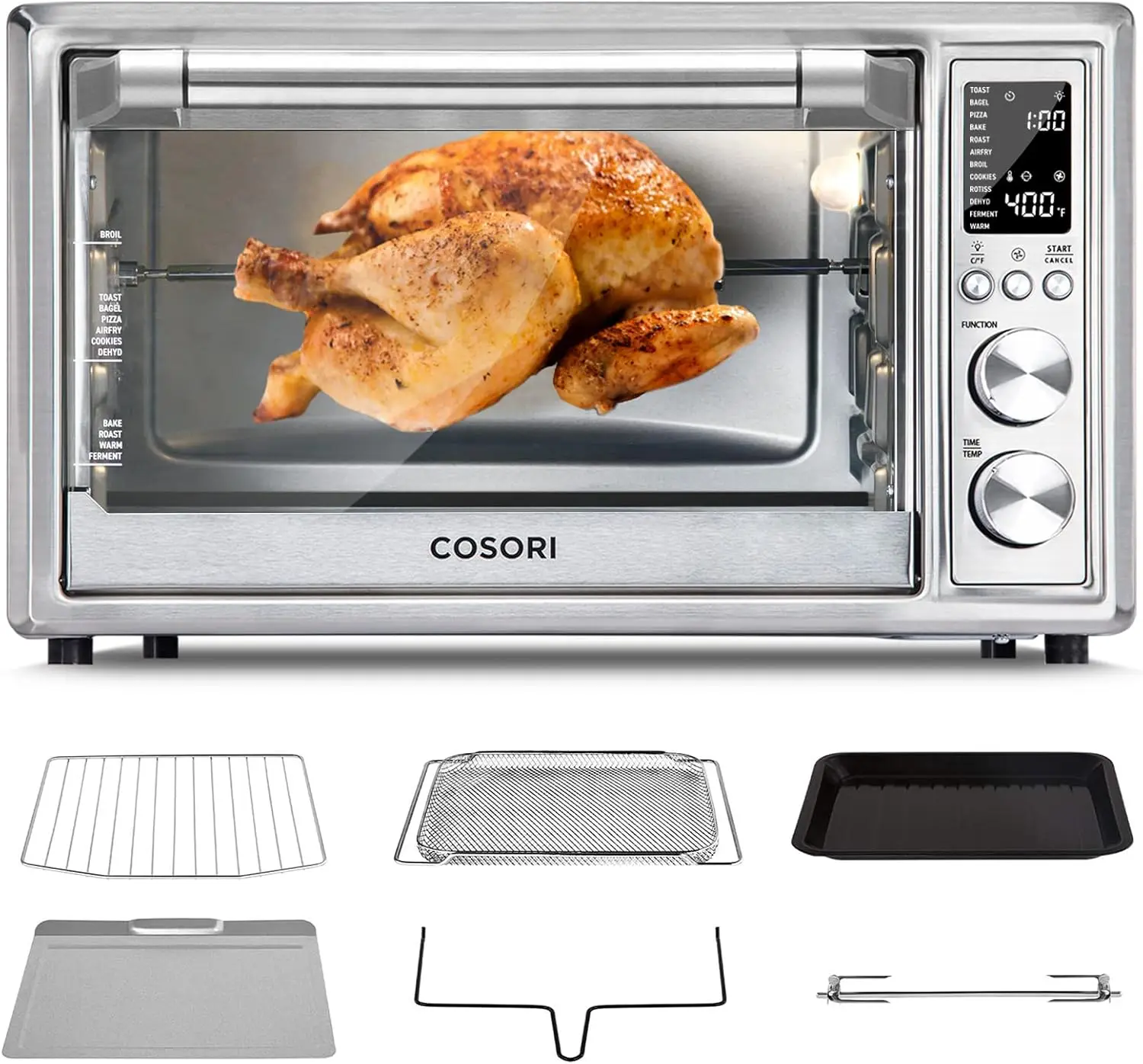 Toaster Oven Combo, Airfryer Rotisserie Convection Oven Countertop, Bake, Broil, Roast, Dehydrate, 134 Recipes & 4 Accessories,