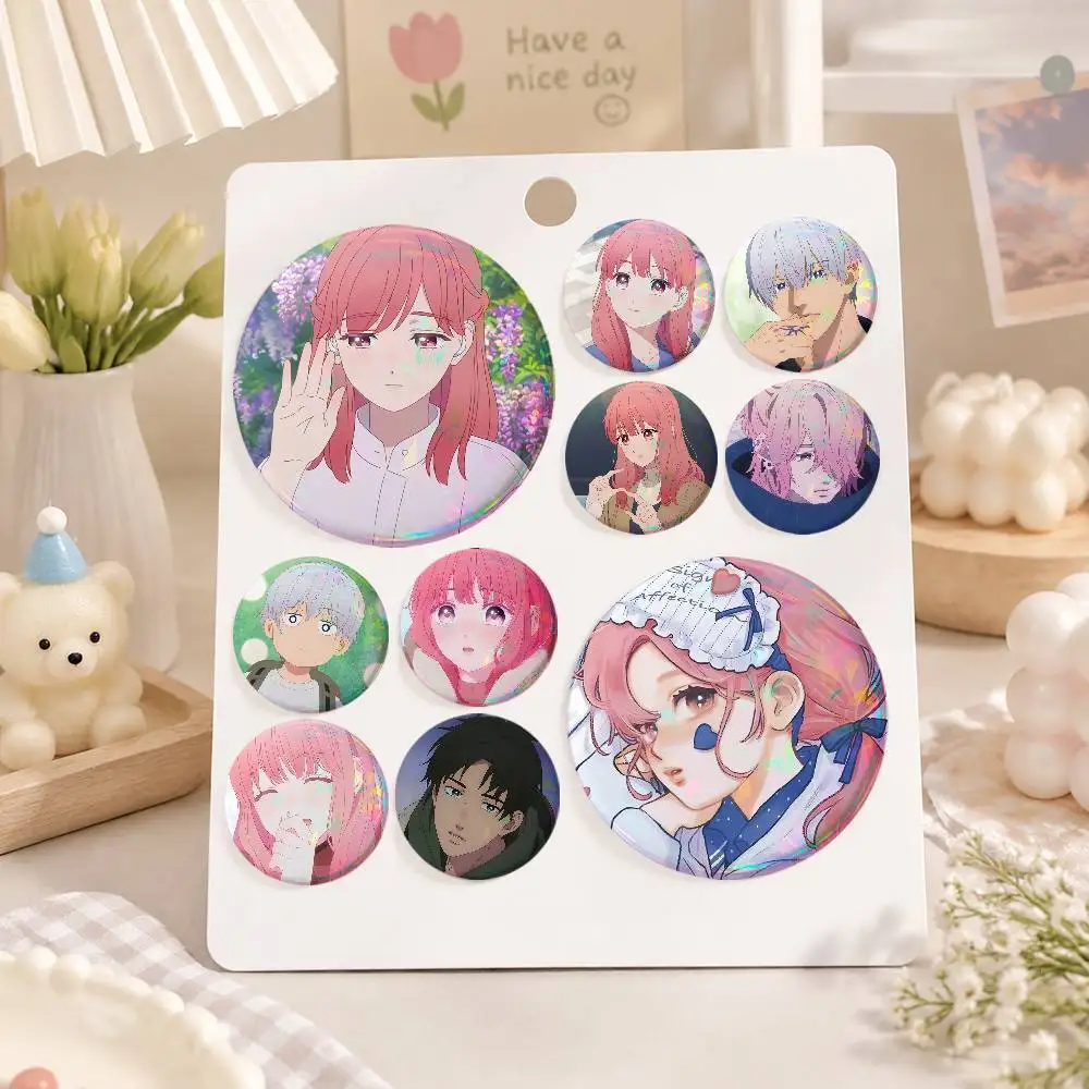 Broches redondos de dibujos animados con el signo A-A de afecto, para mochila, chaqueta, botones acrílicos, colección de regalos