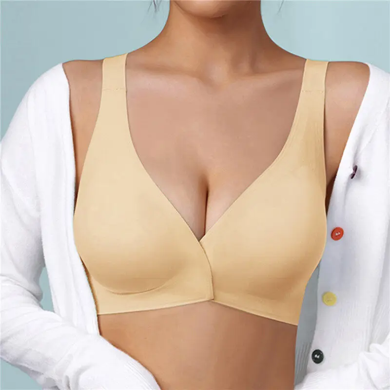 Women\'s Deep V Bra No Underwire Comfort Wireless Bra Adjustable Seamless Draped Bra Sexy Bra Front Opening Sports Bra