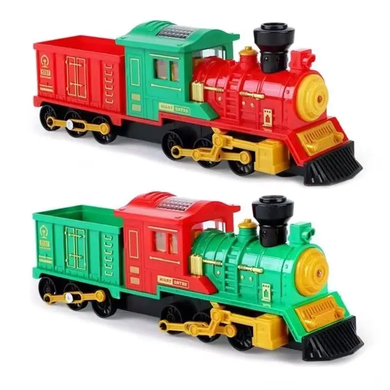 Modelo de trem de vapor de natal, som e luz, carro elétrico retrô, caminhão de construção, brinquedos para crianças, presente de natal