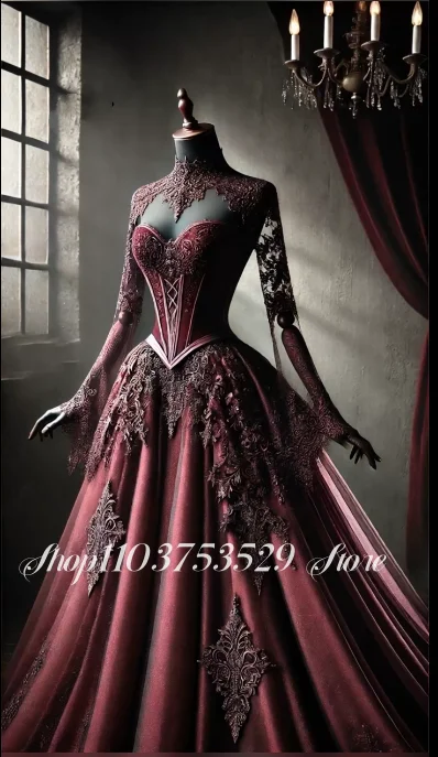 Benutzerdefiniertes mittelalterliches gotisches Hochzeitskleid im dunklen Stil, viktorianisches Abendkleid, Spitzenkorsett, Halloween, Cosplay, gotisches Brautkleid