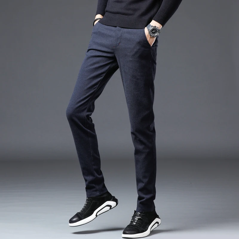 Men's New Autumn Brushed Casual Pants Korean Fashion Versatile Anti-wrinkle No-iron Straight Slim Trousers Solid Color Male