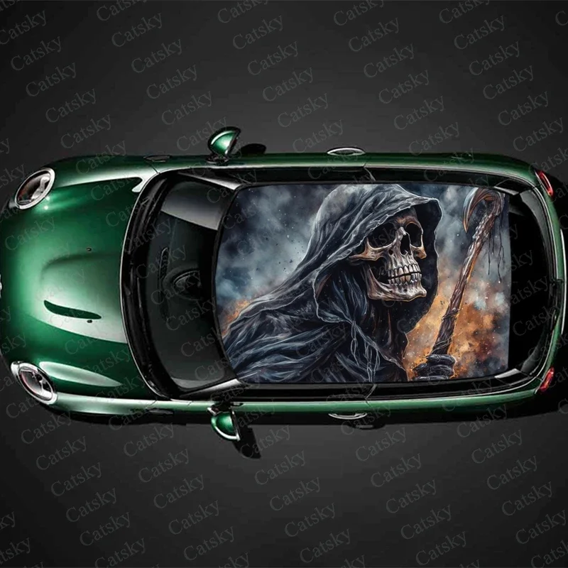 Grim Reaper with Scythe Car Roof Sticker Wrap Racing SUV Accessories Packaging Painted PVC Custom Car Graphic Decal