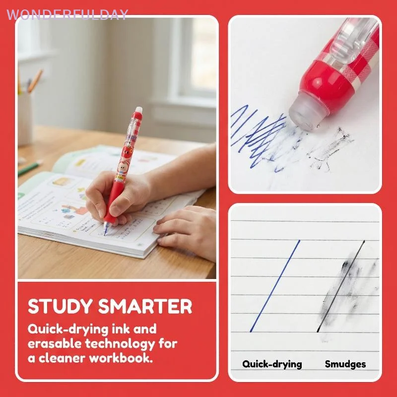 

New 4Pcs/Set Kawaii Erasable Gel Pen 0.5mm Blue And Black Ink Quick Dry Smooth Writing Pens School Office Stationery