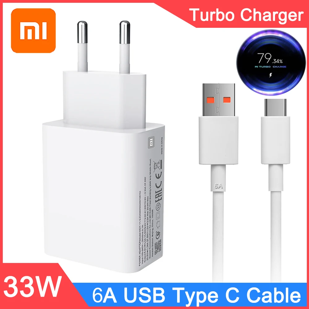 Original 33W Turbo Charging Adaper Fast QC 4.0 Charger 6A Type C Cable for Xiaomi 11 10 9 Pro SE Pro 10x Note 10 Lite K30 PRO