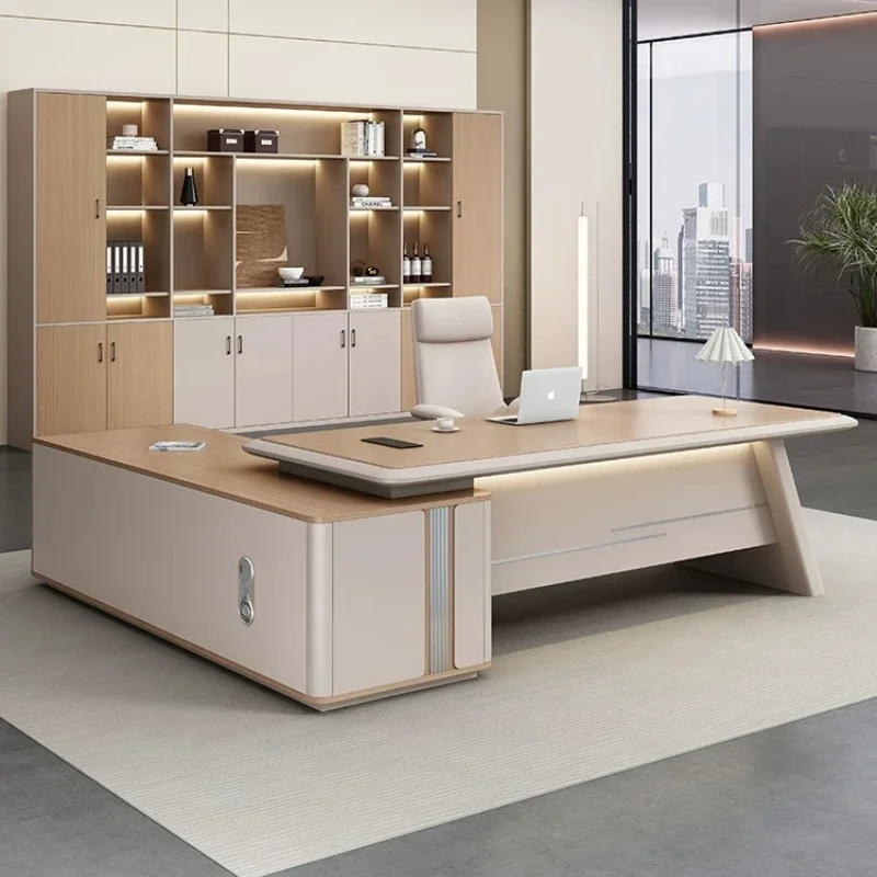 Light Luxury Modern Simple Boss Desk Chairperson President Manager Office Desks And Workstations Table File Cabinet Furniture