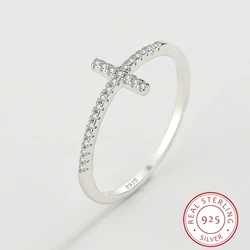 2022 NEW Exquisite Ring for Women Real S925 Silver Eternity Cross Zircon Small Diamond Fashion Engagement Party Gifts Jewelry
