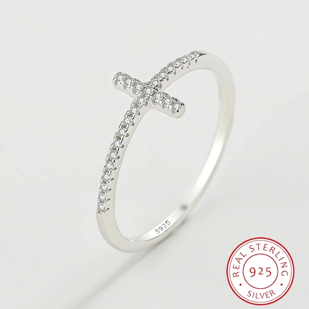 2022 nowy wykwintny pierścionek dla kobiet prawdziwe srebro S925 wieczność krzyż cyrkon mały diament moda przyjęcie zaręczynowe prezenty biżuteria