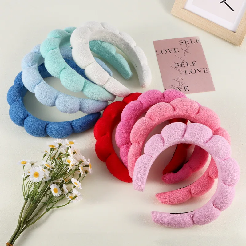 Damen Mädchen Schwamm-Co-Spa Make-up Frottee-Stirnband Flauschige Retro-Haarbänder Weiche Haarbänder Kopfbedeckung