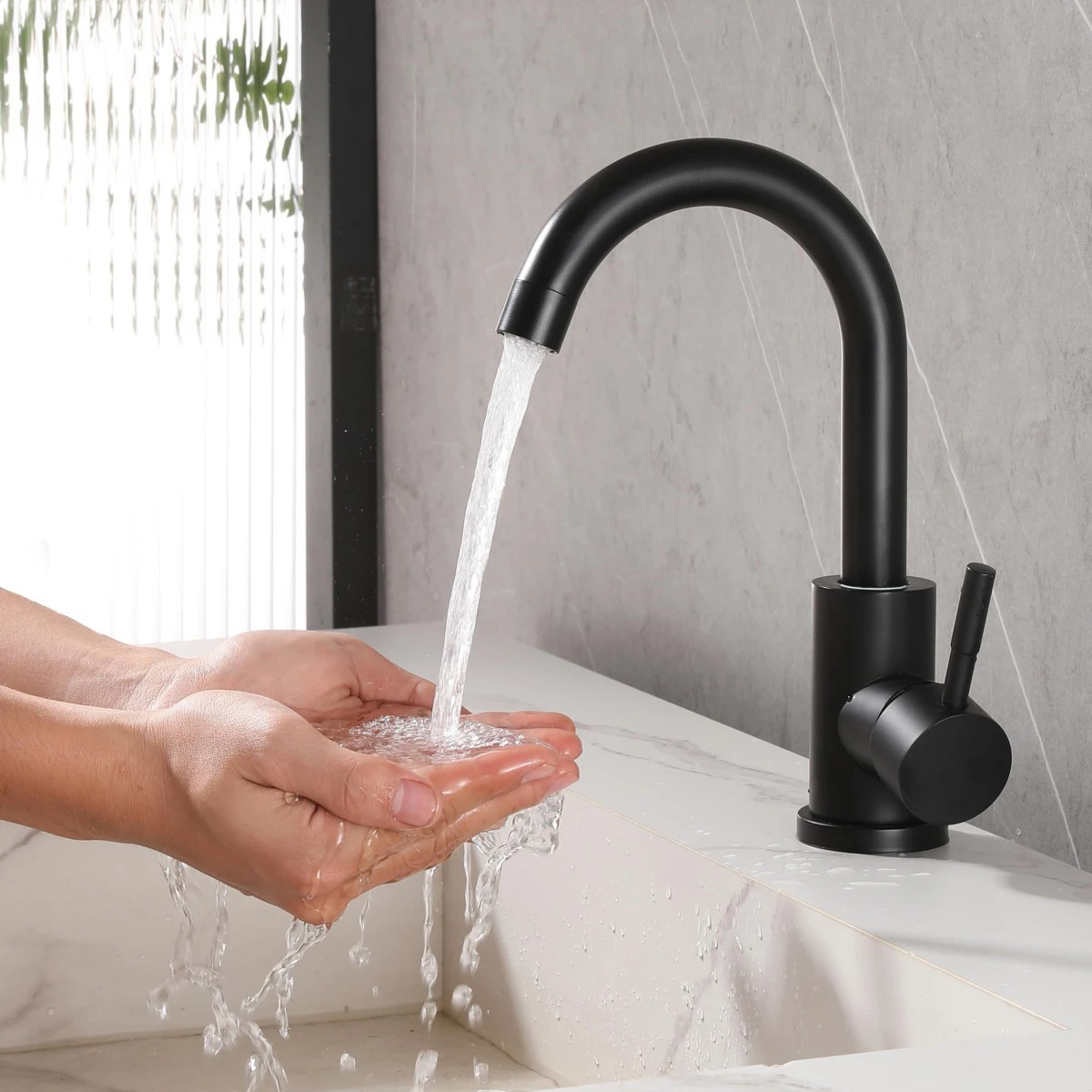 Black Nickel Bathroom Basin Faucet 304 Stainless Steel Hot Cold Wash Mixer Crane Tap 360 Rotation Sink Faucets Single Handle