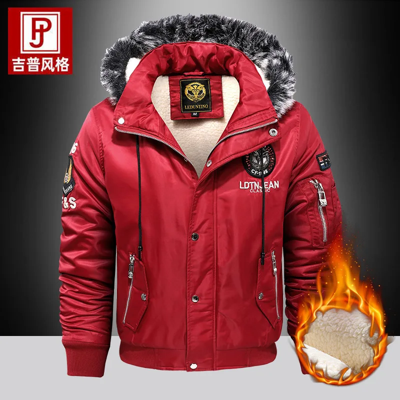 Winter Velvet Thickened Casual Men's Cotton Clothes Thermal Hooded Jacket Windproof Men's Large Size Cotton-padded Clothes