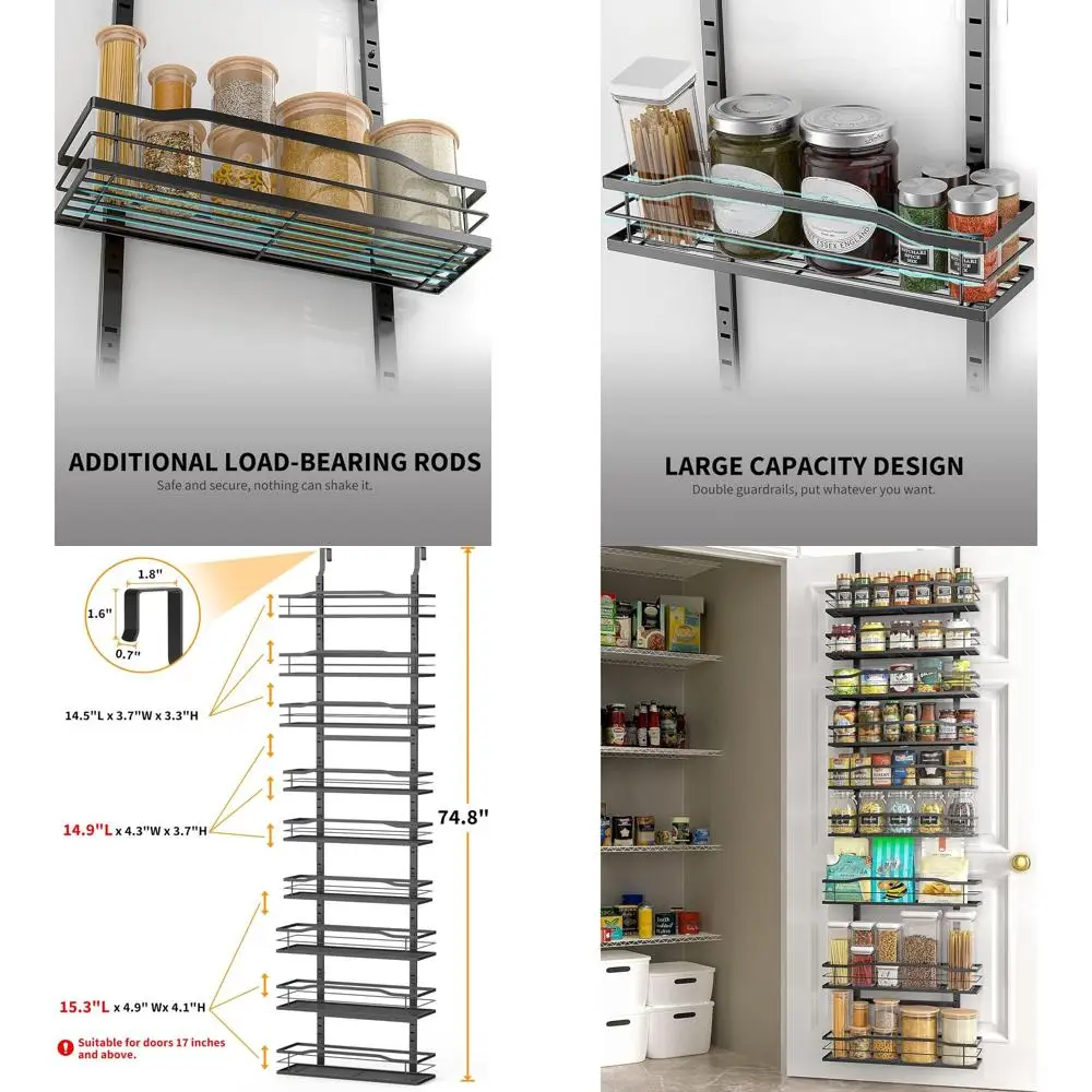 

Многоуровневый органайзер для кладовой на дверь, 9 ярусов, для организации и хранения, черная подвесная корзина, настенная полка для специй и приправ