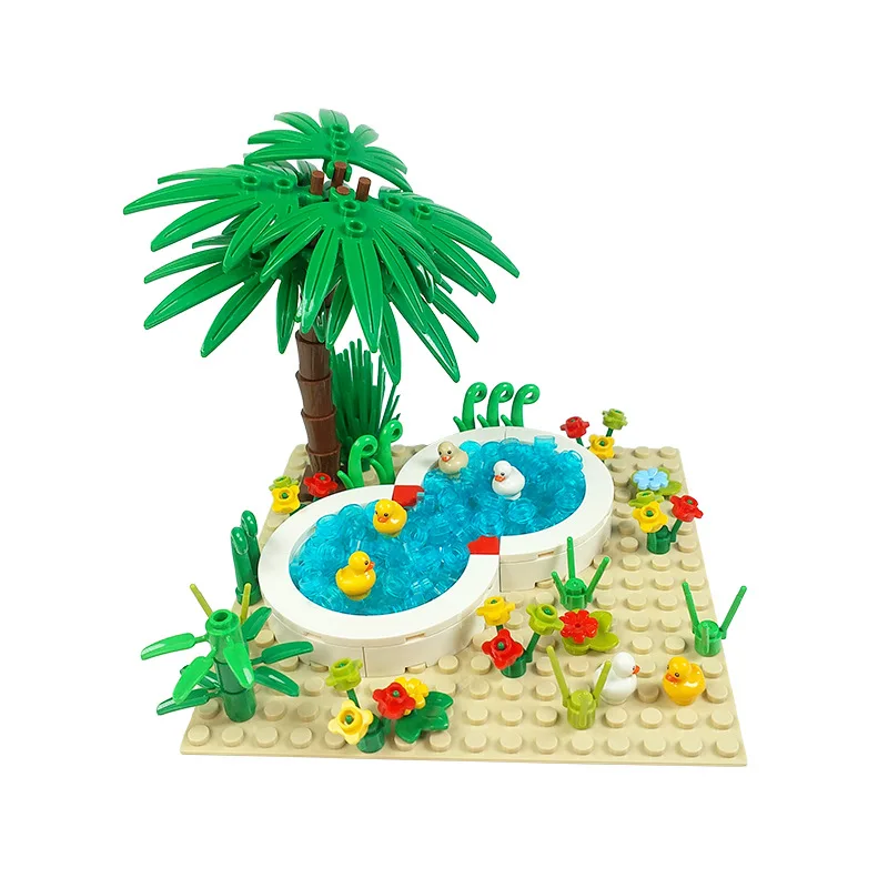 Duck Paradise MOC Building Blocks Parts Bricks Toys Kits Animal Shed Swimming Pool Lotus Pond Egg Fauna Compatible With LEGO