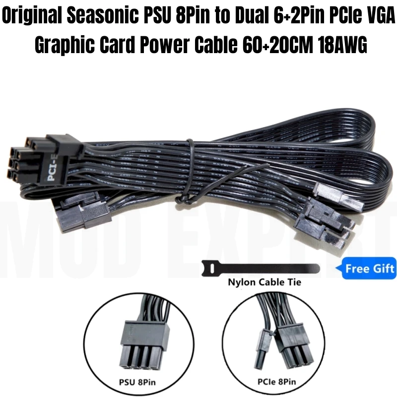 Original SEASONIC FOCUS Gold Modular PSU 8Pin to Dual 8Pin 6+2Pin PCI-e VGA Power Cable for SGX-750, SGX-650, SGX-550, SGX-500