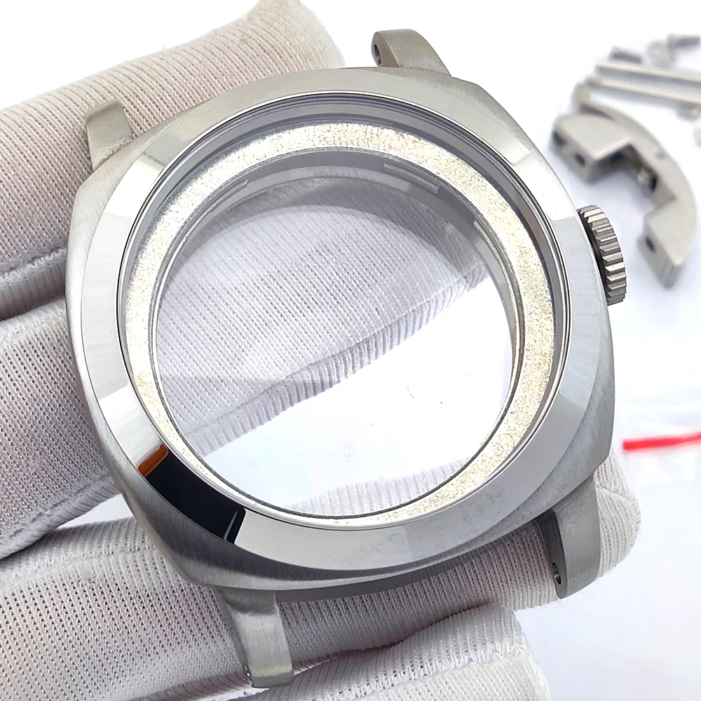 Caixa de 44mm st2555, aço inoxidável 316l, vidro de safira, à prova d'água, adequada para movimento st2555, caixa de relógio de luxo