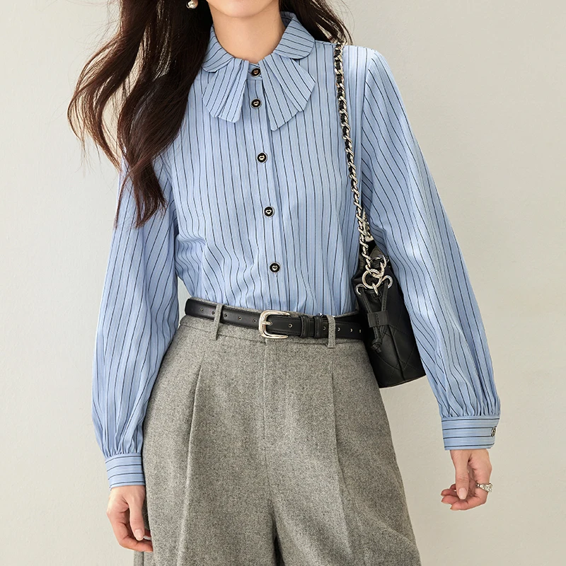 

Casual Loose Striped Shirts For Women 2025 Autumn Vintage Women's Oversized Shirts And Blouses Fashion Elegant Youth Female Tops