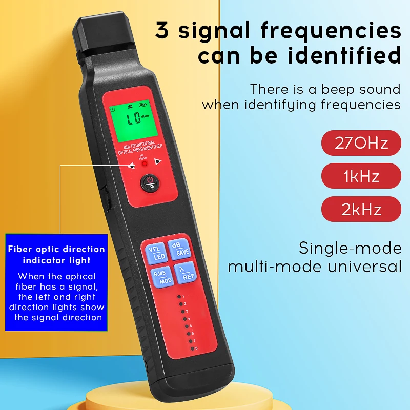 COMTPYCO Five in one Fiber Optic Identifier Live Optical Fiber Identifier Built-in OPM / 10MW VFL / RJ45 Network Testing / LED