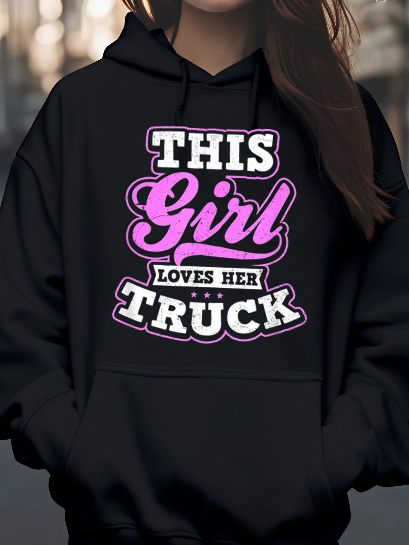 Dieses Mädchen liebt ihr LKW-Kapuzenpullover mit Grafikdruck für Damen, Freizeitkleidung, Outdoor-Aktivitäten, weibliche Mode